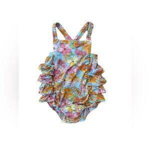 Angel Dear Size 12-18 Months Floral Ruffle Bubble Romper